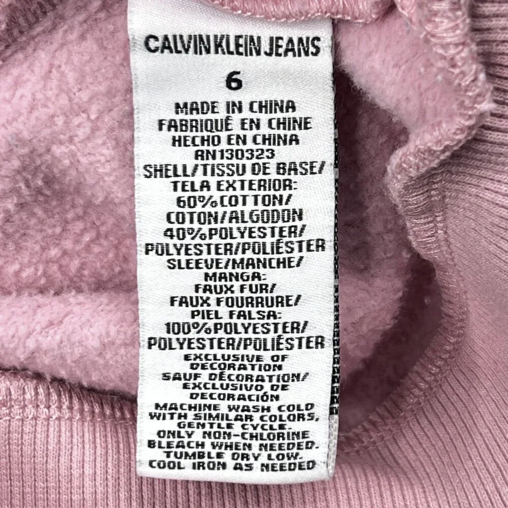 Calvin Klein Jeans‎ Petal Pastel Pink Heart Logo Sweatshirt Faux Fur Sz 6 - NWOT